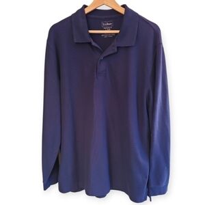 L.L.Bean Mens Collar 1/4 Button Longsleeve Shirt Navy Blue Traditional Fit